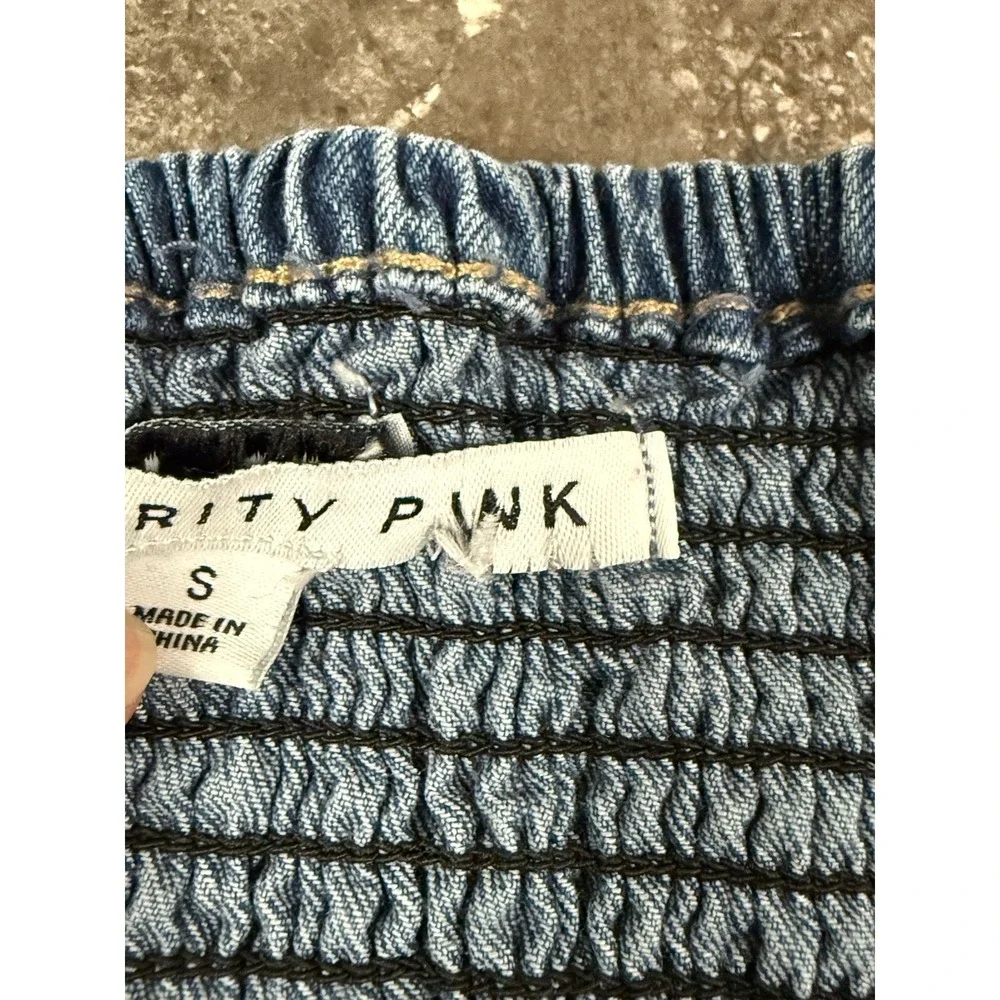 Celebrity Pink Smocked Back Denim Cargo Mini Dress Pockets Sz Small